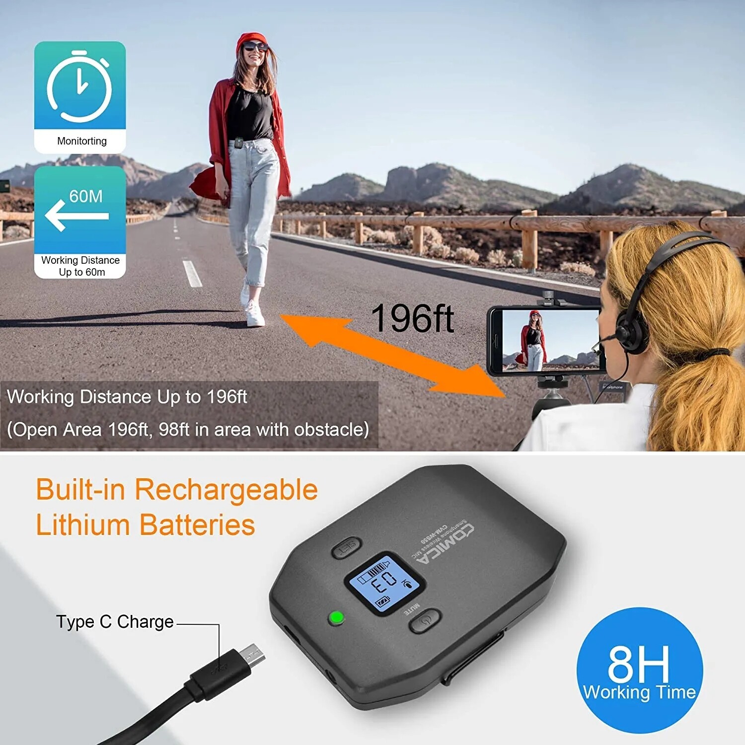 Comica CVM-WS50C UHF 6-Channel Wireless Lavalier Microphone for Smartphone