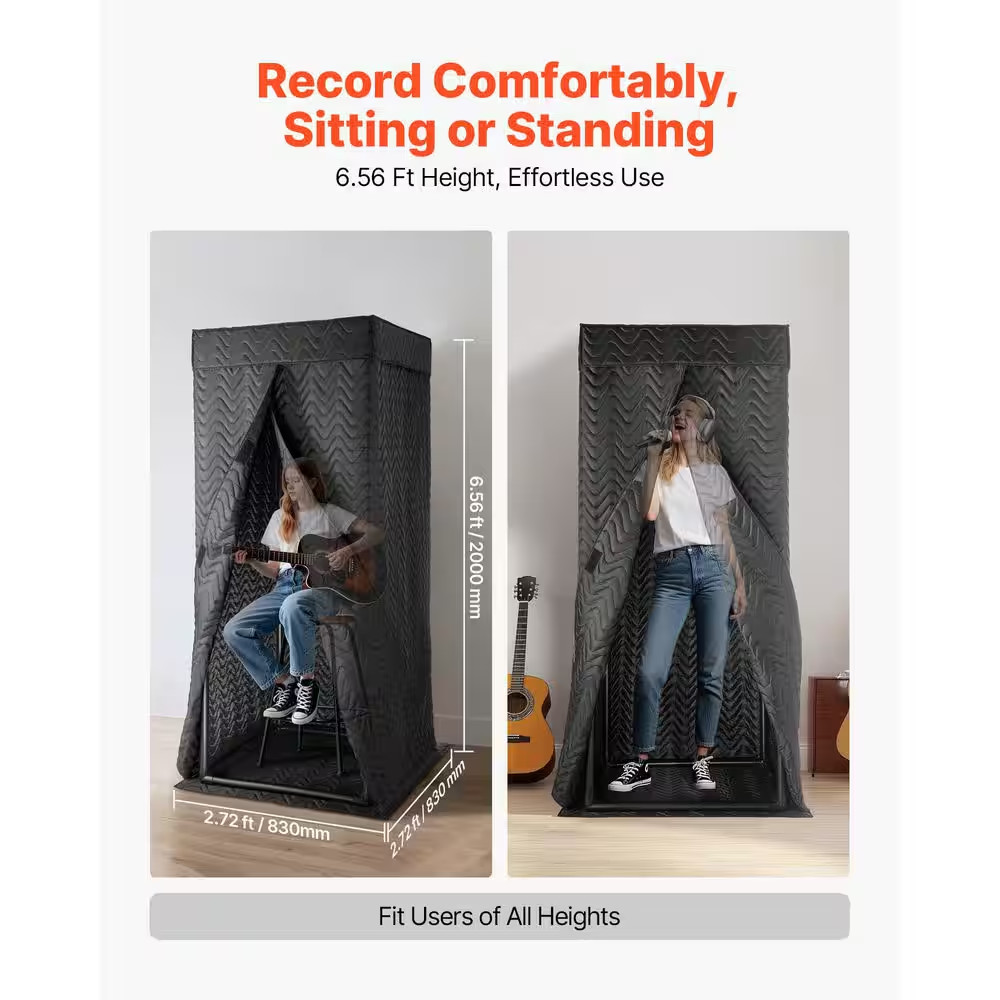 Portable Vocal Booth 6. 56 Ft. Height Portable Recording Studio with Travel Bag