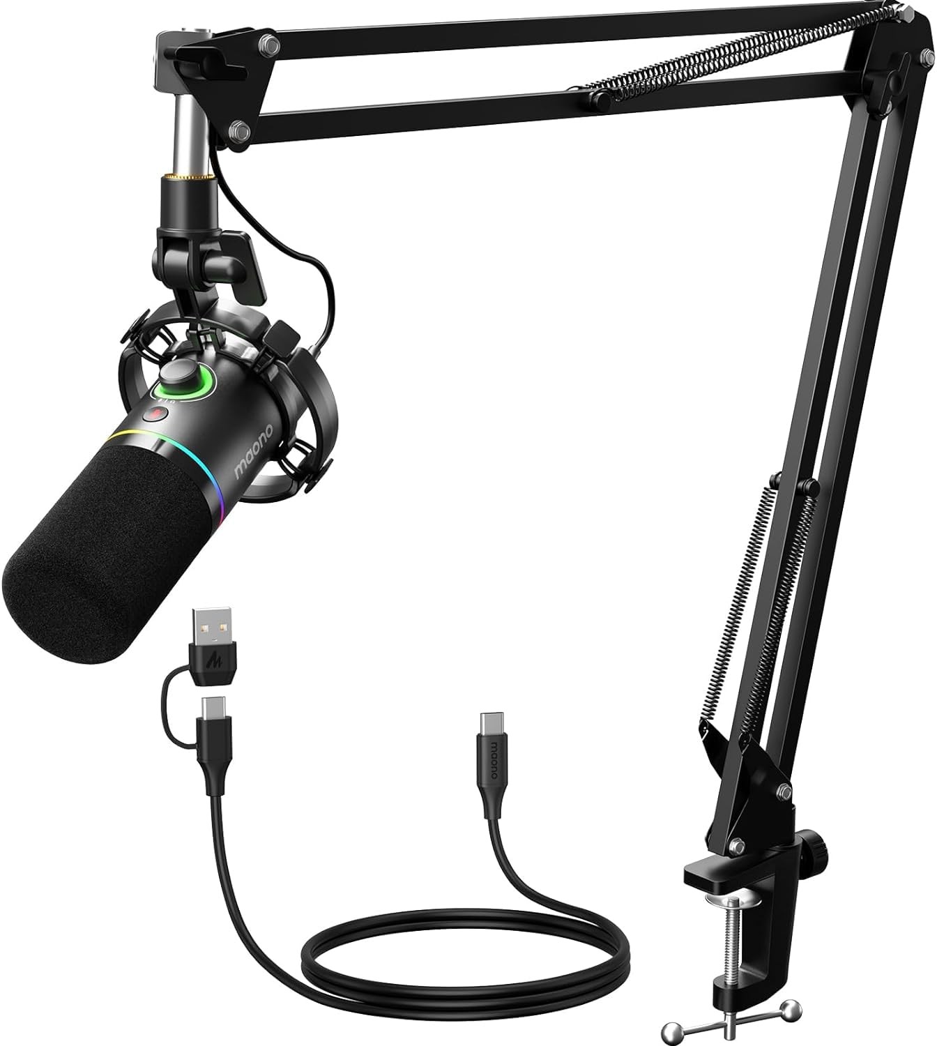 MAONO PD200XS XLR USB Dynamic Mic RGB Podcast Boom Arm