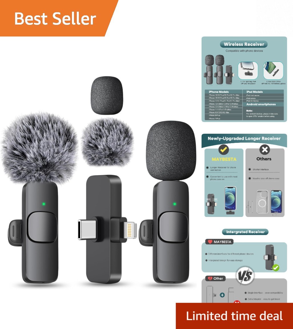 Bluetooth Clip-On Microphone with Noise Reduction – Ideal for Podcasts & YouTube