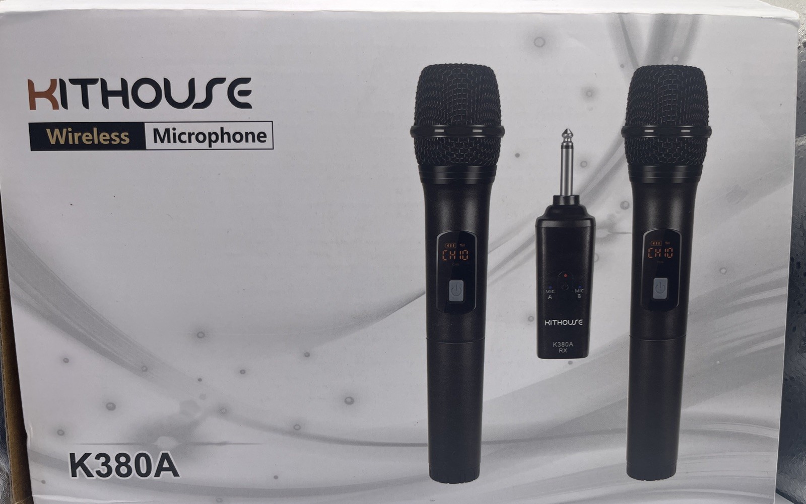 Kithouse K380A Wireless Microphone Dual Black Handheld Mics Bluetooth. OPEN BOX