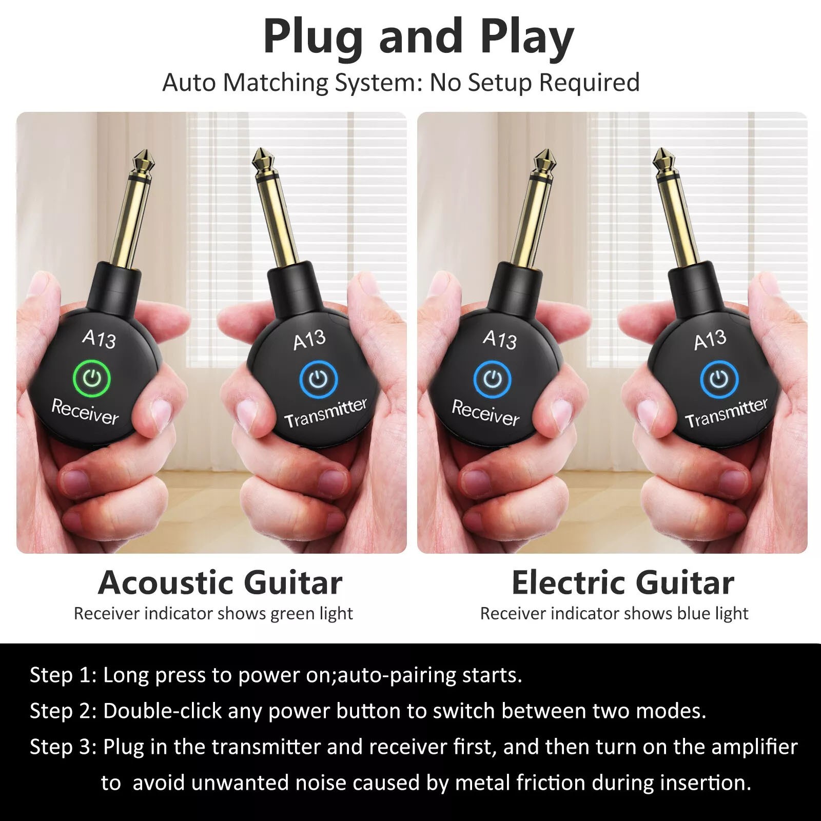 Wireless Guitar System Adapter Transmitter Receiver For Electric Instruments