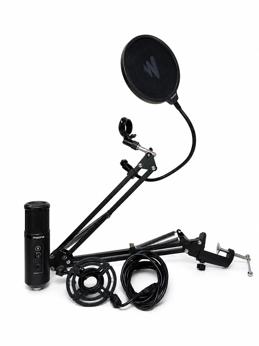 Moano Gaming Mic Set with Boom Arm Condenser Mic for PC with Stand Podcast RGB