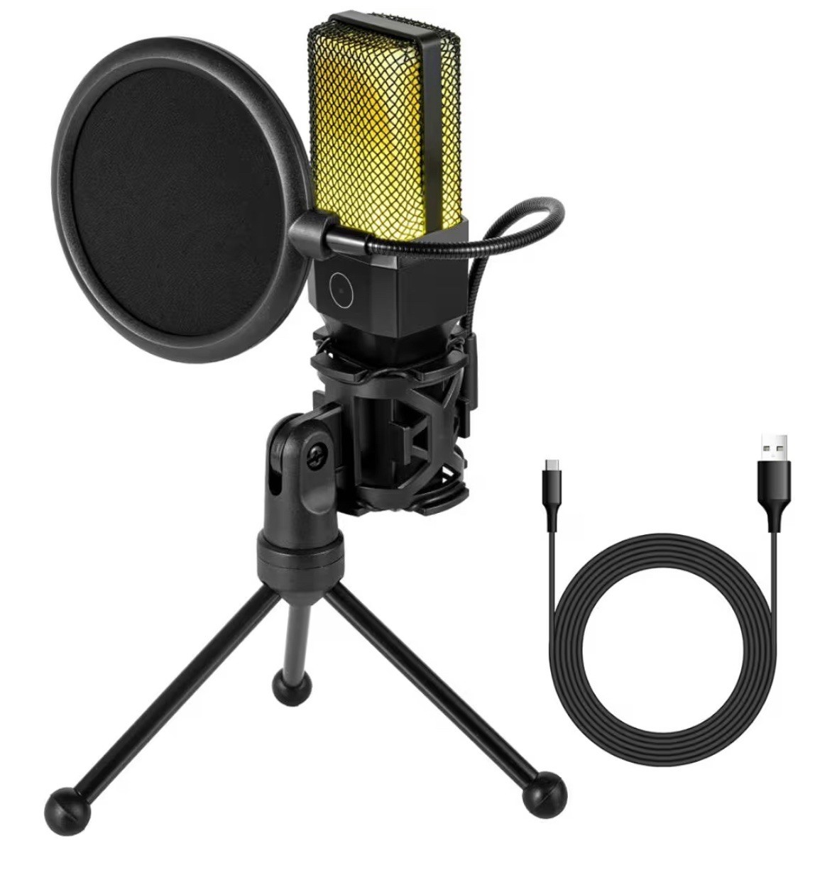 USB Microphone, Cardioid Condenser, RGB Lighting, Gooseneck Flexible Tripod Set,
