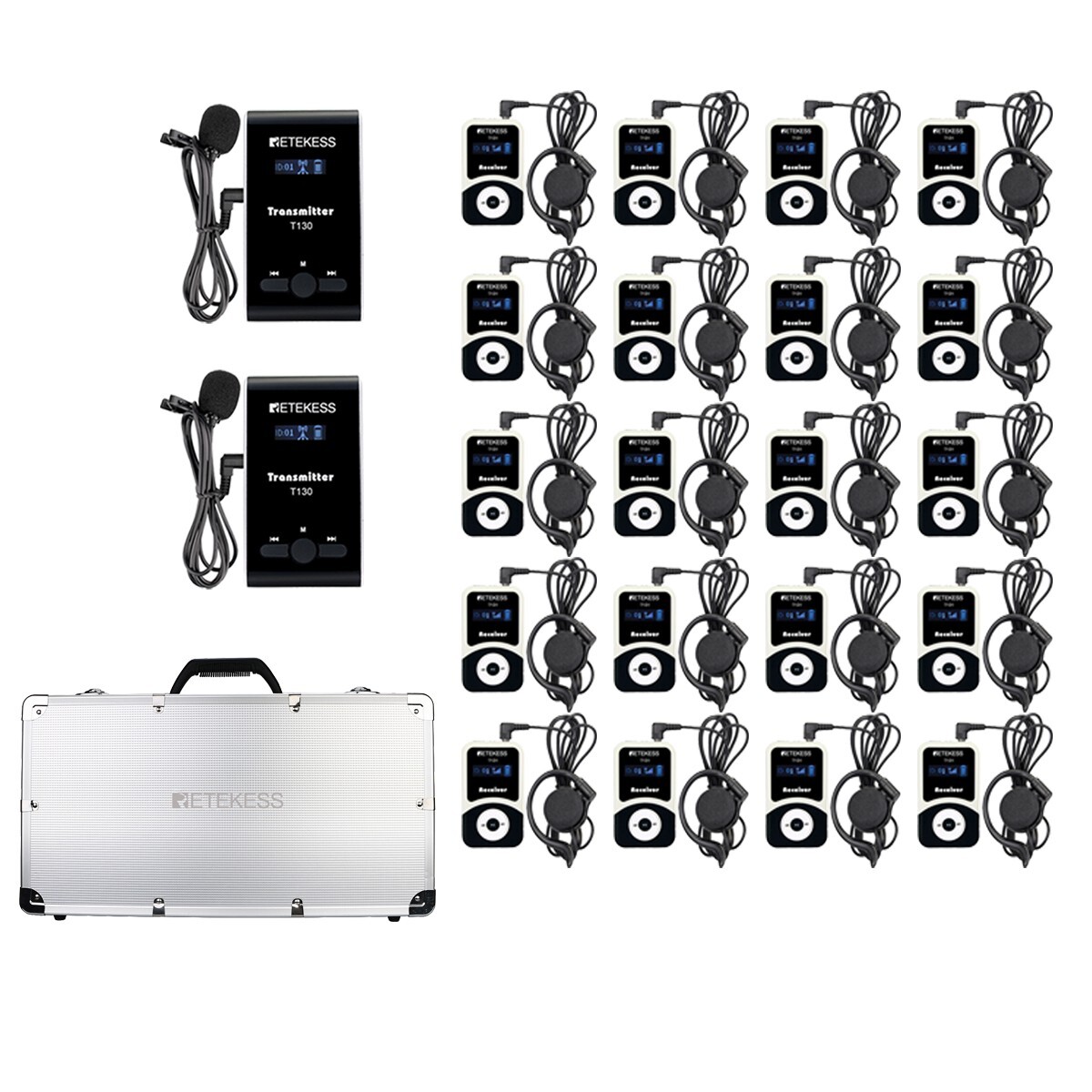 Retekess T130 Tour Guide System 2 Transmitter 20 Receiver Charge Case Traveling