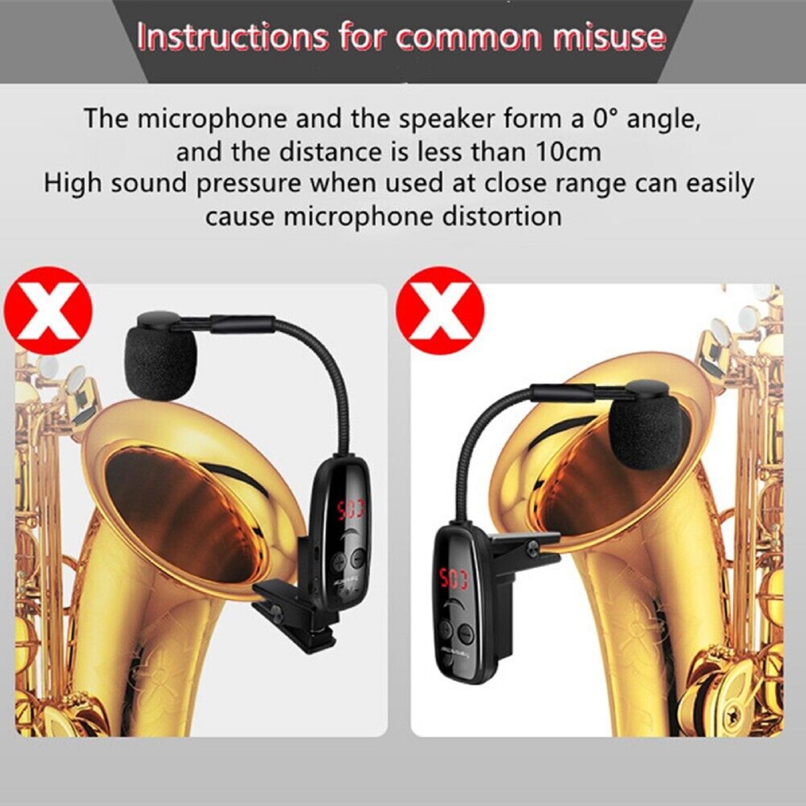 Microphone with Receiver Transmitter 50M Range Wireless For Trumpet Saxophone d