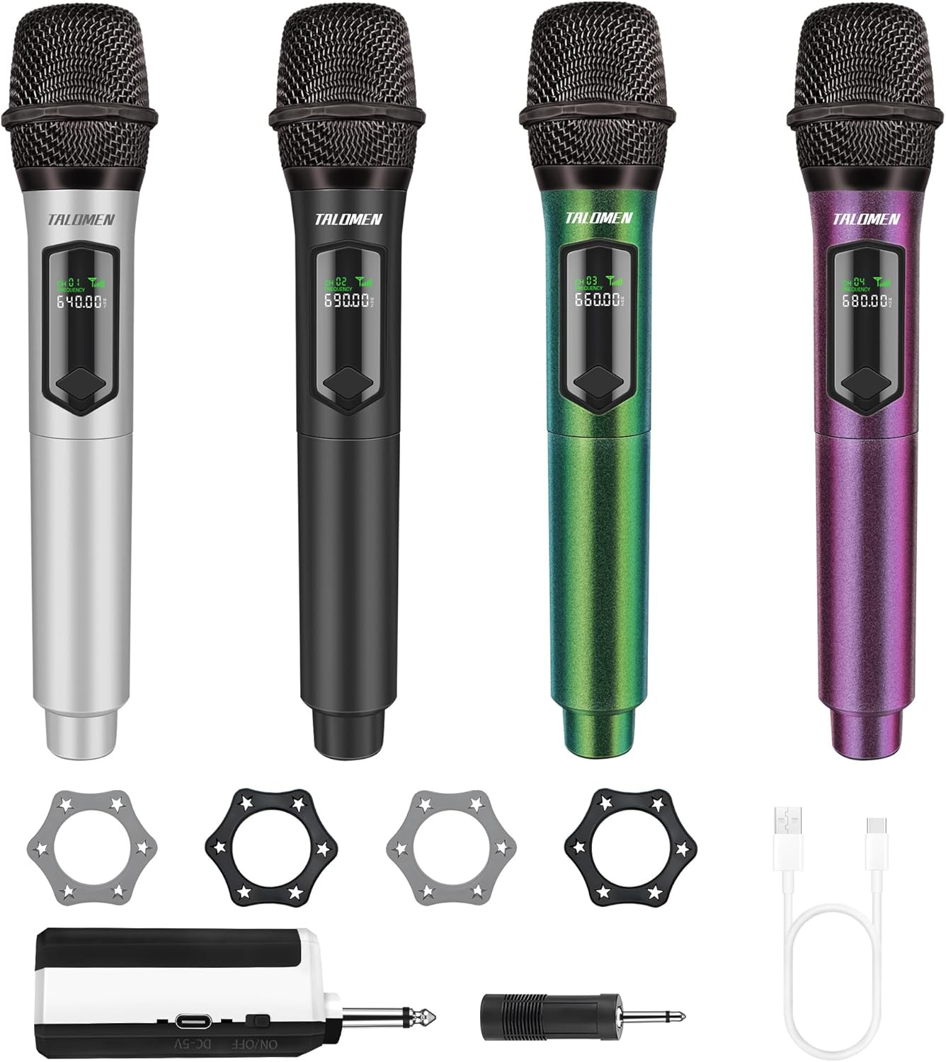 Wireless Microphone Set for Singing, 2.4Ghz Rechargeable Handheld Microphones Sy