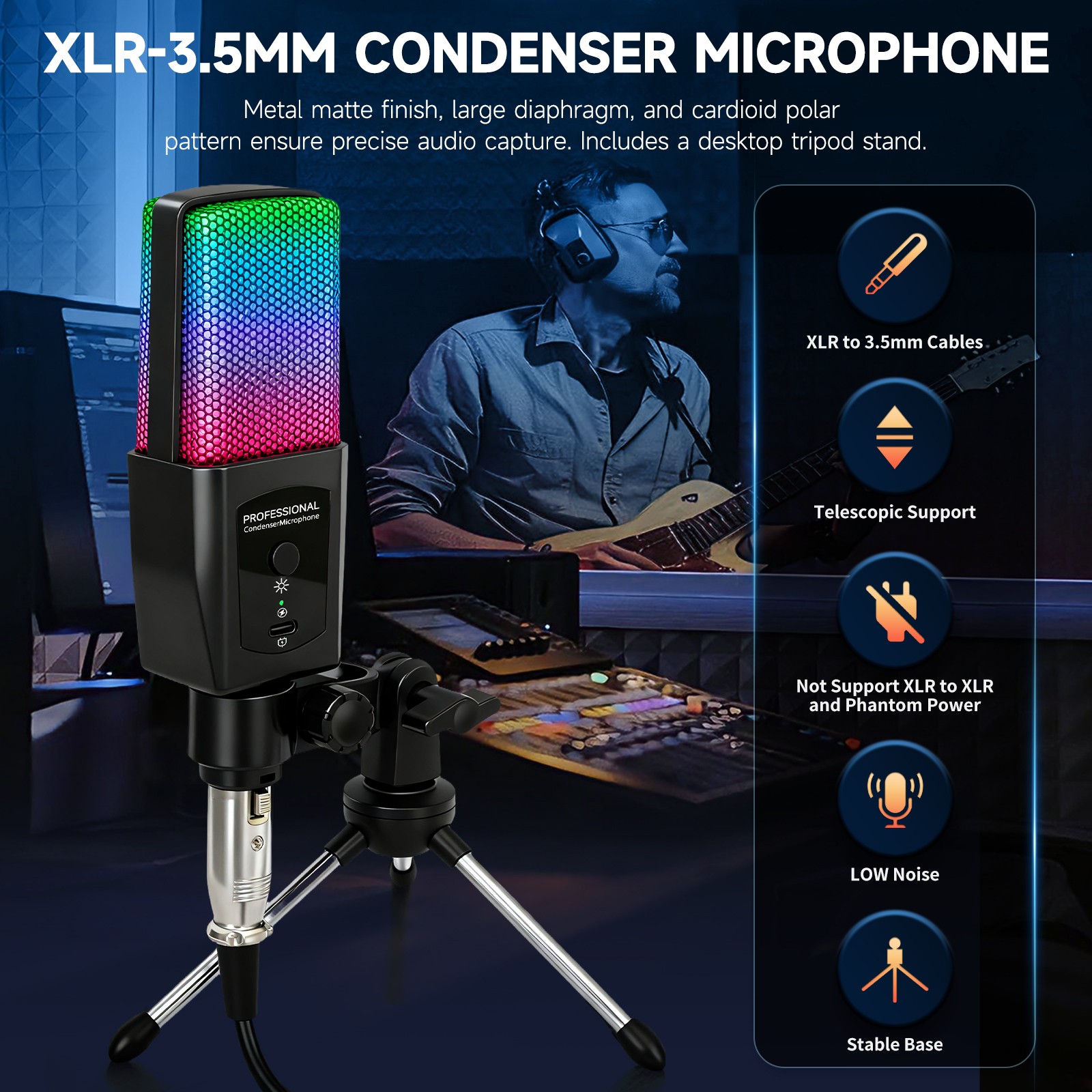 Studio Recording Kit Podcast Equipment Condenser Microphone Earphone Mixer Set