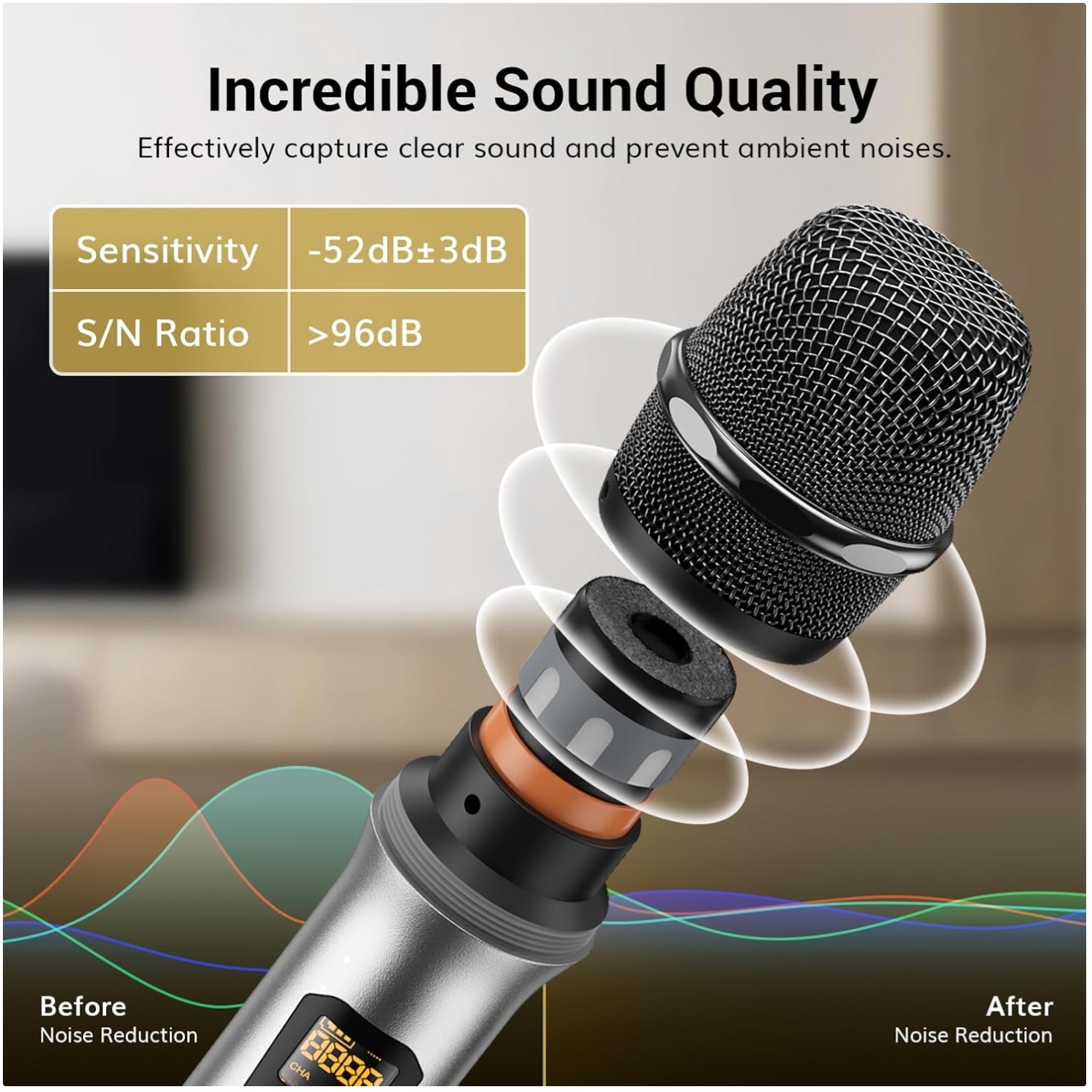 Wireless Microphone, 15 Channel UHF Metal Cordless