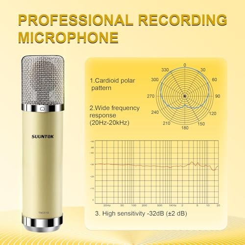 FET Condenser Microphone Professional XLR Studio Microphone with 34mm Yellow