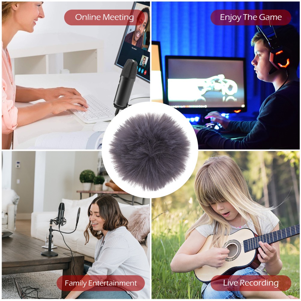 2Pcs Reusable Microphone Muff Covers Grey Plush Windshield for Recording