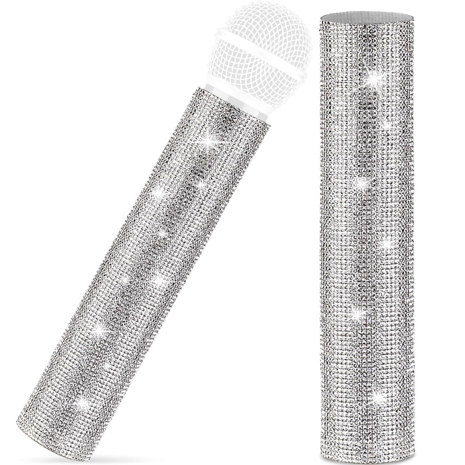 MIC NOT INCLUDED, Silver Mic Handle Cover, Rhinestones Mic Handle Sleeve for …