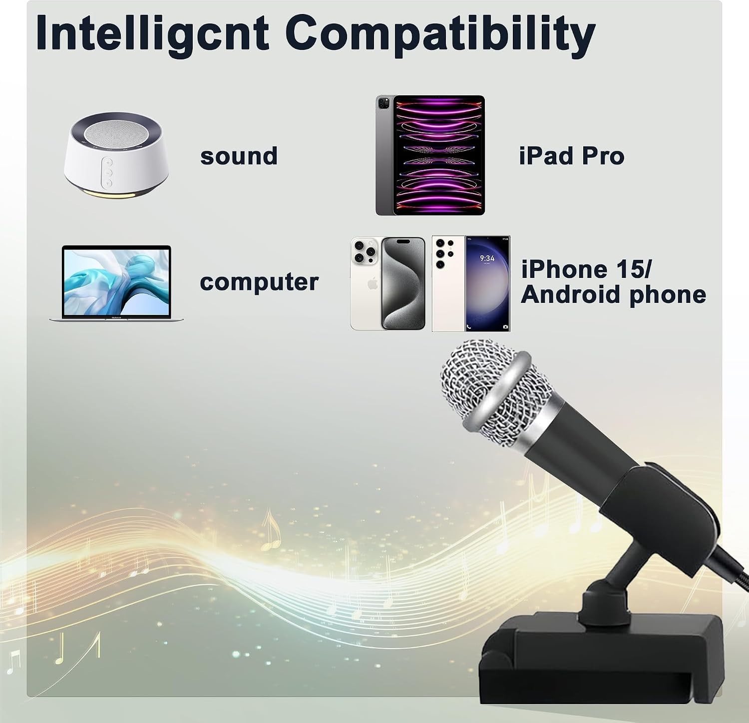 Karaoke, Portable ASMR Microphone for Android Phone/iPhone 15/Laptop/Mac, Wir…