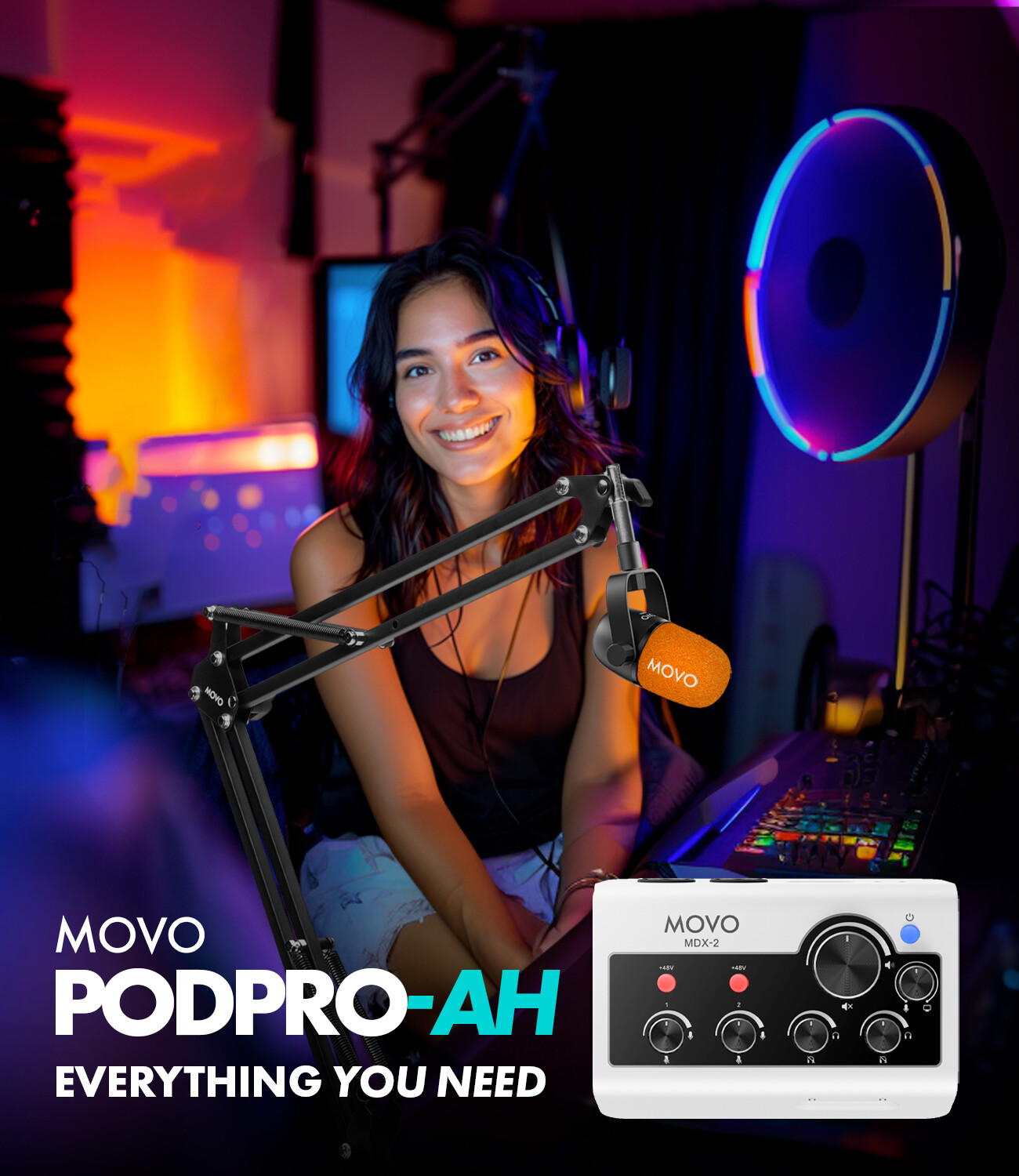 Movo PodPro-AH Podcasting Bundle with Boom Arms and Headphones