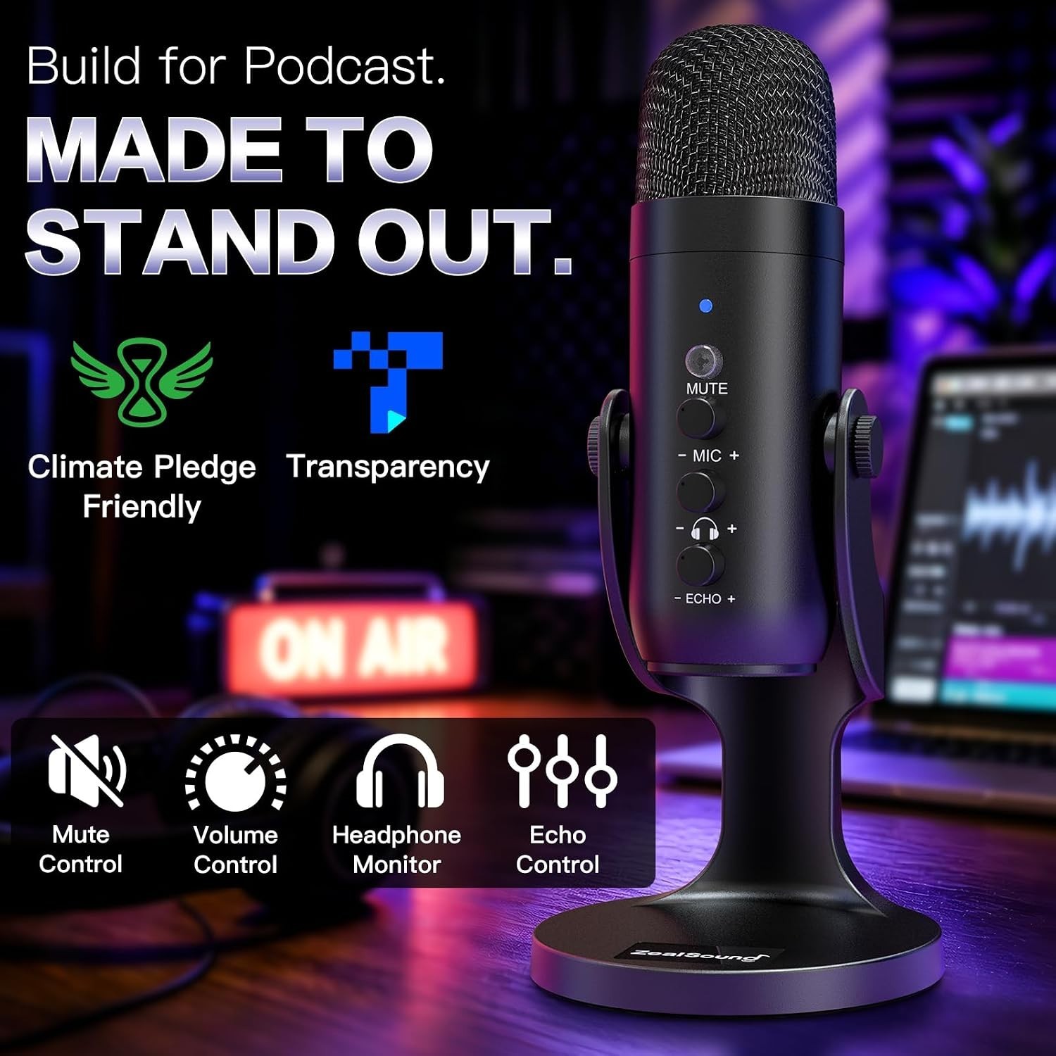Professional USB Microphone for Streaming & Podcasting – Gain & Echo Adjustment