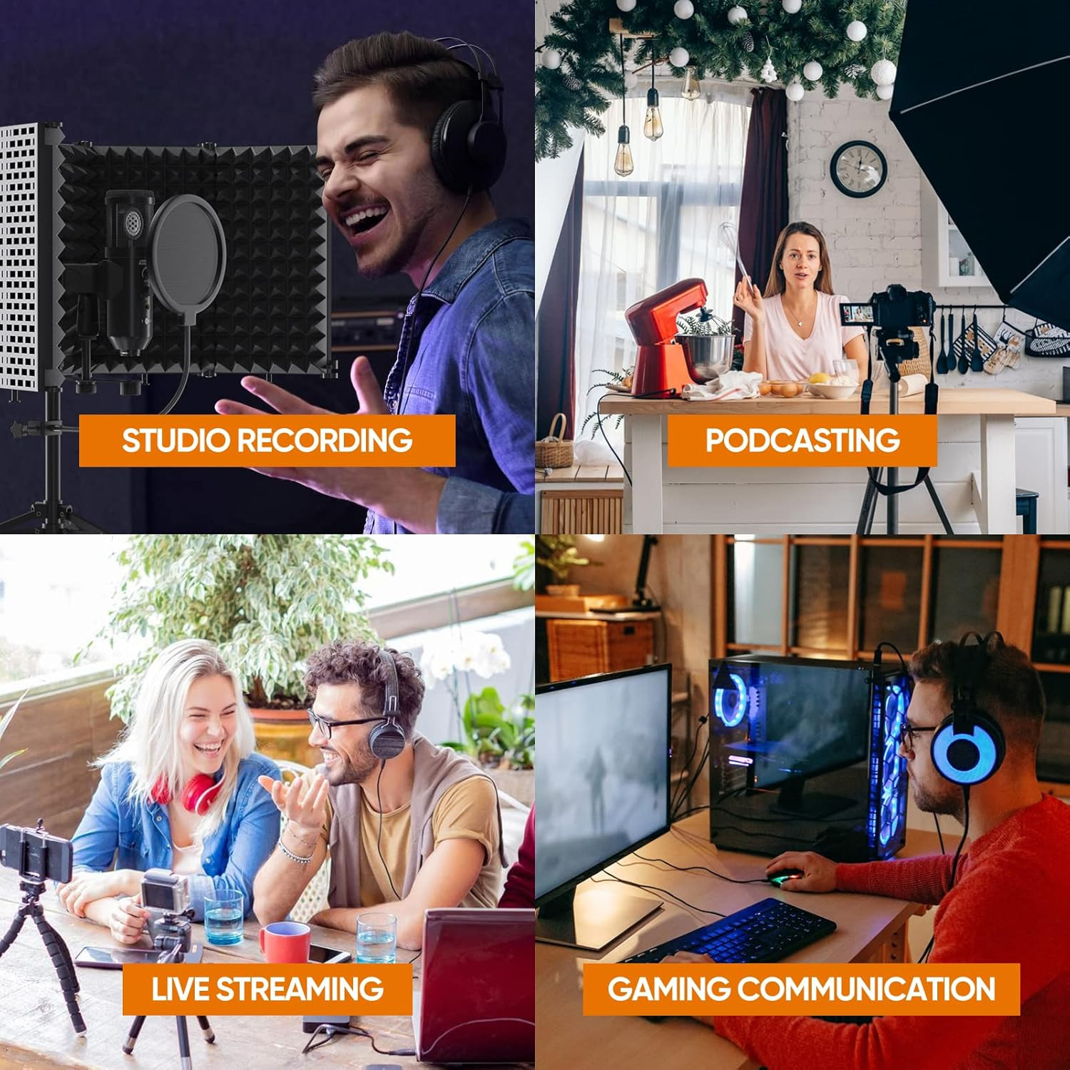 Professional Microphone Isolation Shield with Pop Filter & Tripod Stand