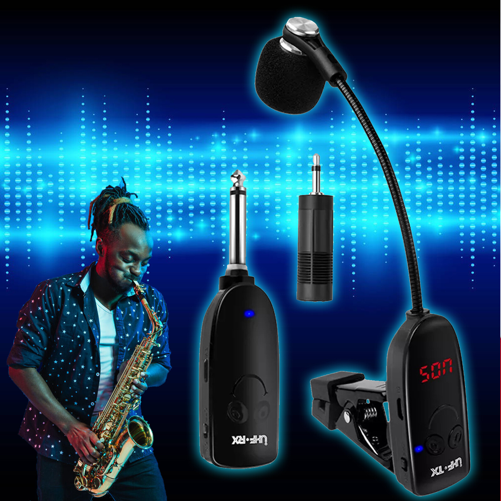 Professional UHF Wireless Instrument Microphone System For Saxophone Trumpet Sax