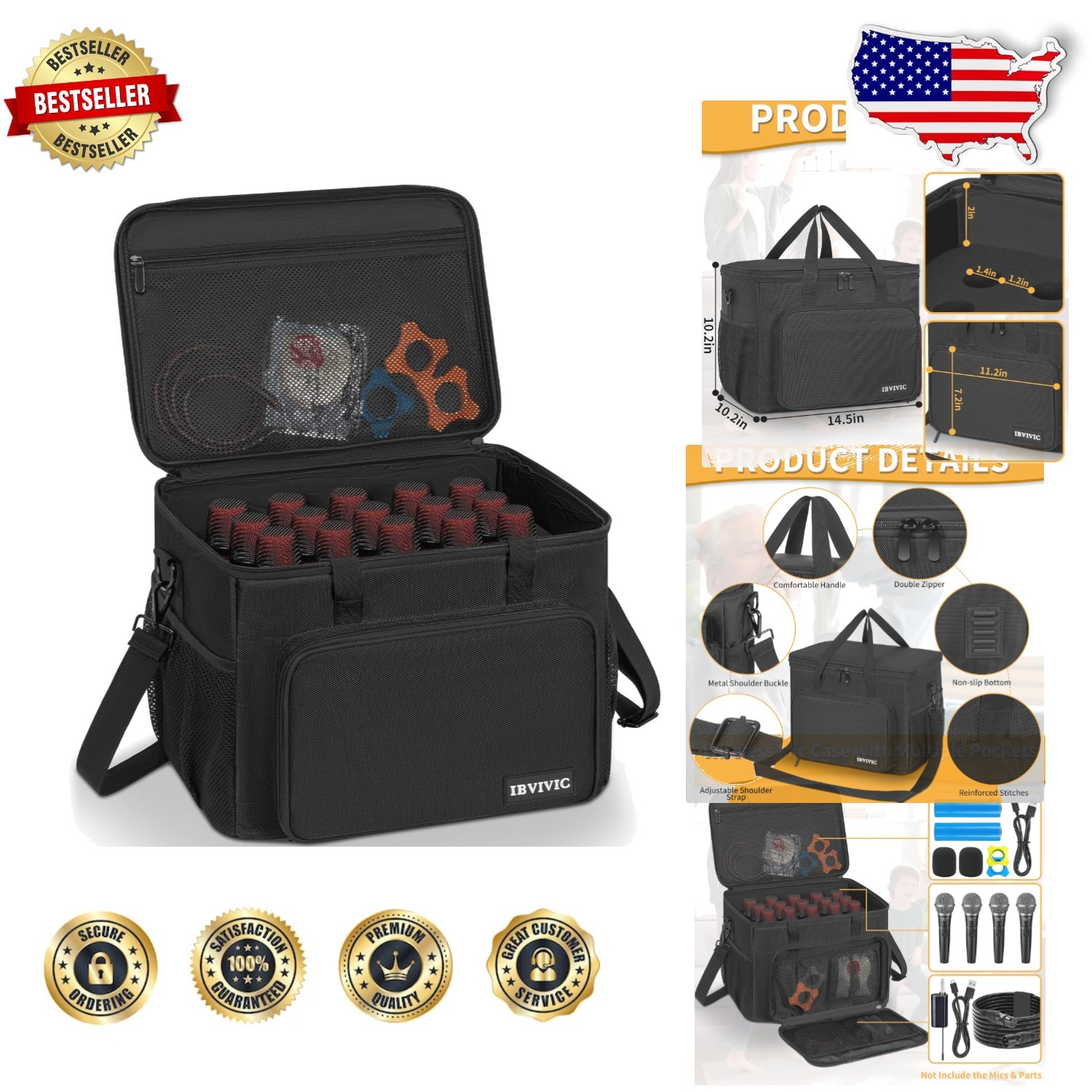 Professional Wireless Microphone Carrying Case – 15 Slots, Shoulder Strap