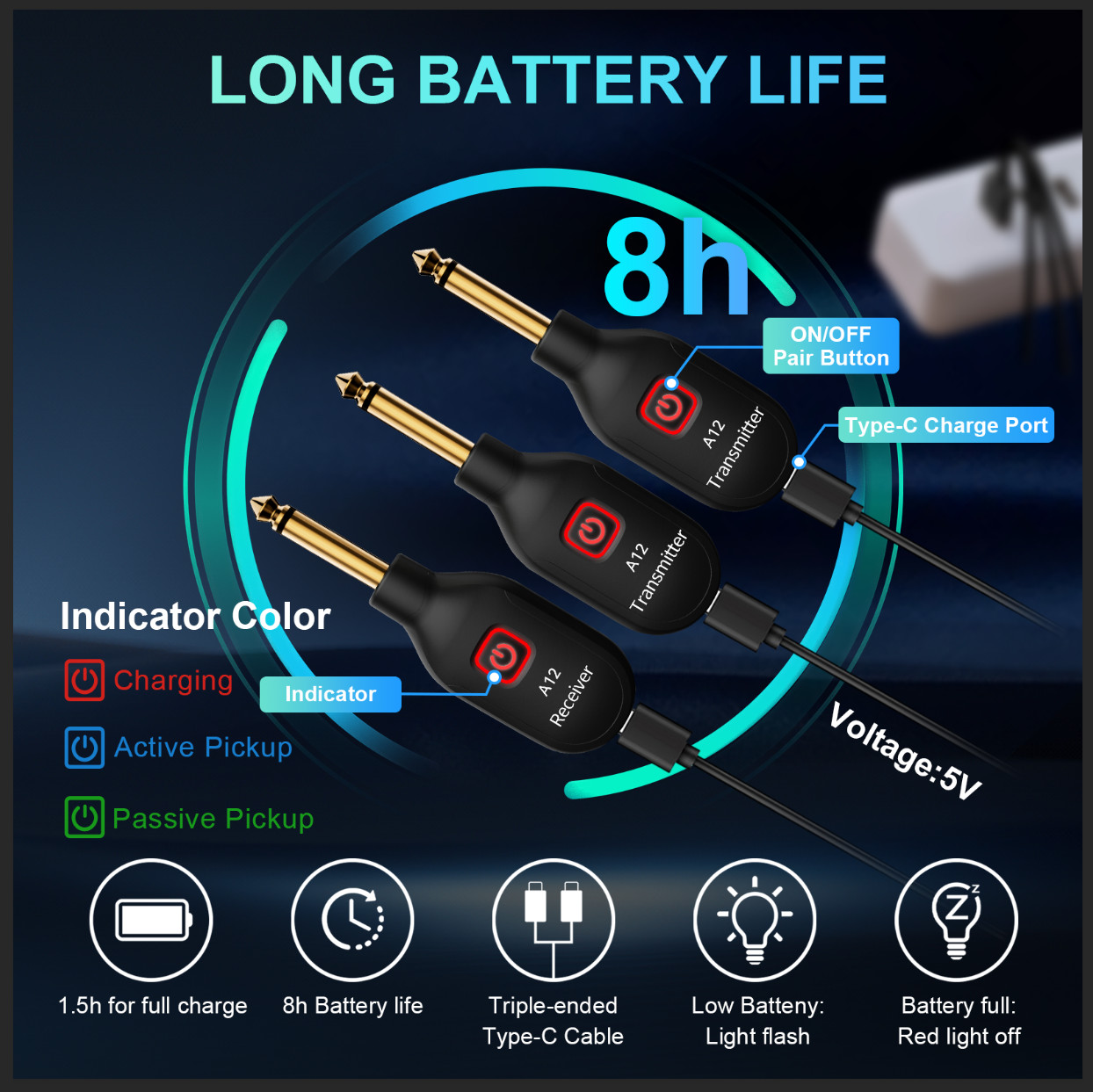 2.4GHz Wireless Guitar System Transmitter Receiver fit Bass Digital 100feet/30M