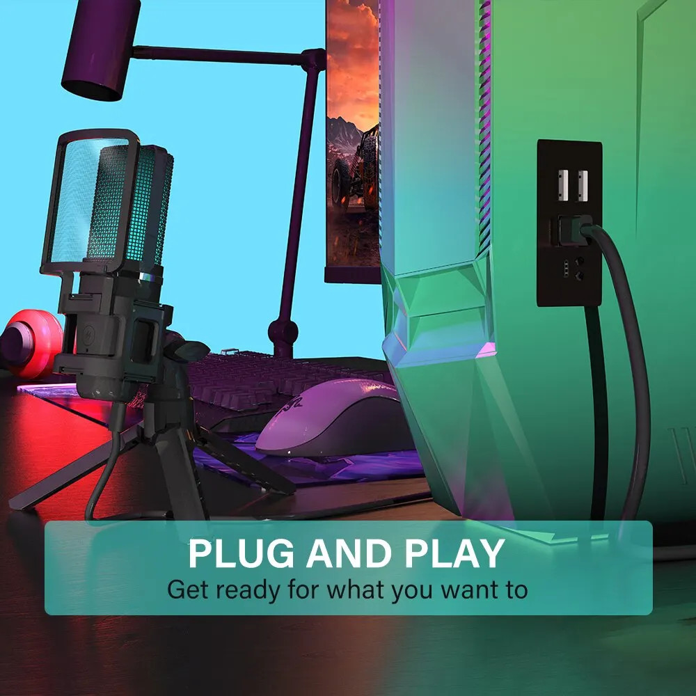 Zealsound RGB Condenser Microphone — Articulating Arm, Tripod for Streaming/Podc