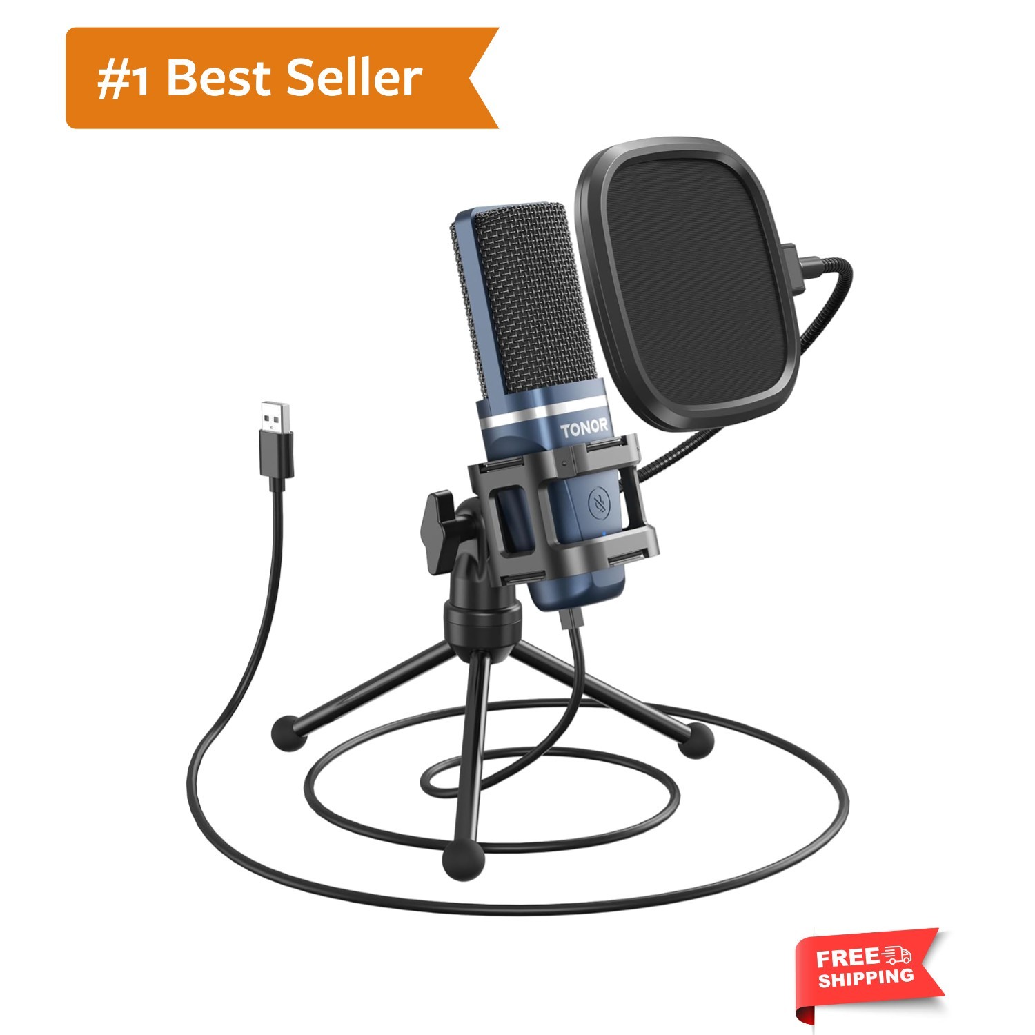 High-Quality USB Microphone TC-777 with Shock Mount & Pop Filter Accessory