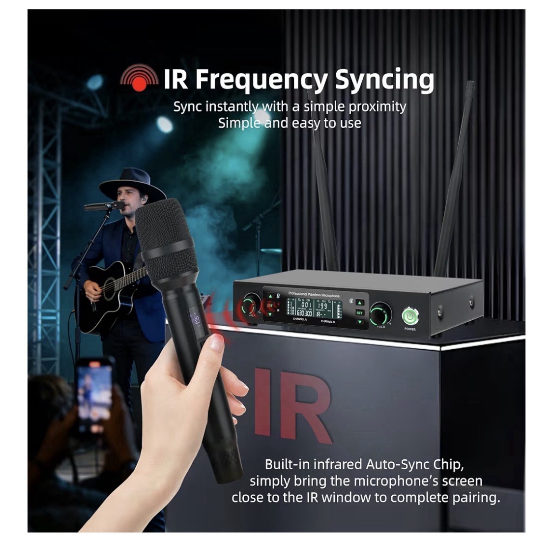Wireless Dual Handheld Dynamic Microphone System, Rack-Mountable, Auto-Scan, IR…
