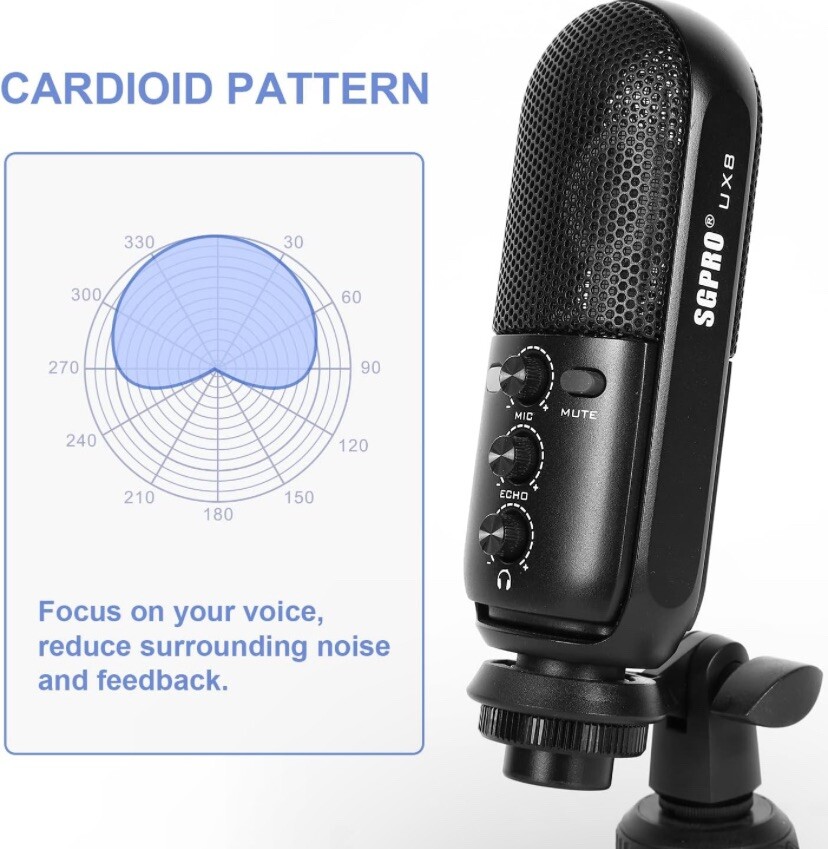 SGPRO Live-Streaming & Recording Condenser Microphone,Model UX8,24mm Diaphragm