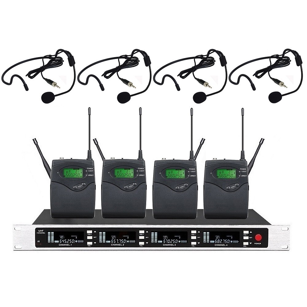 4 x100 Channel UHF PRO Wireless Performance Headset Radio Microphone mic System