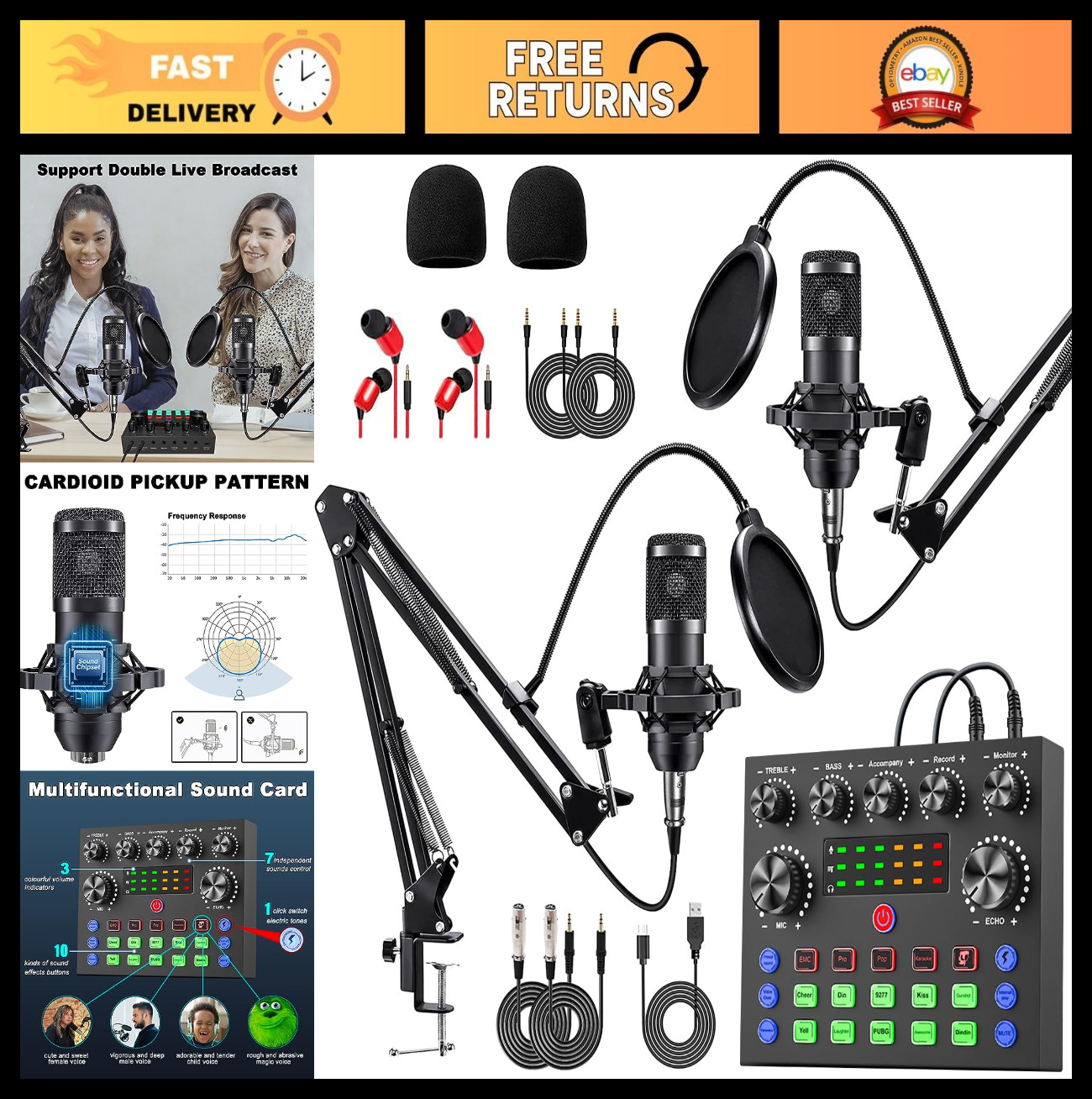 Podcast Equipment Bundle for 2 – V8s Voice Changer & BM-800 Microphone for Strea