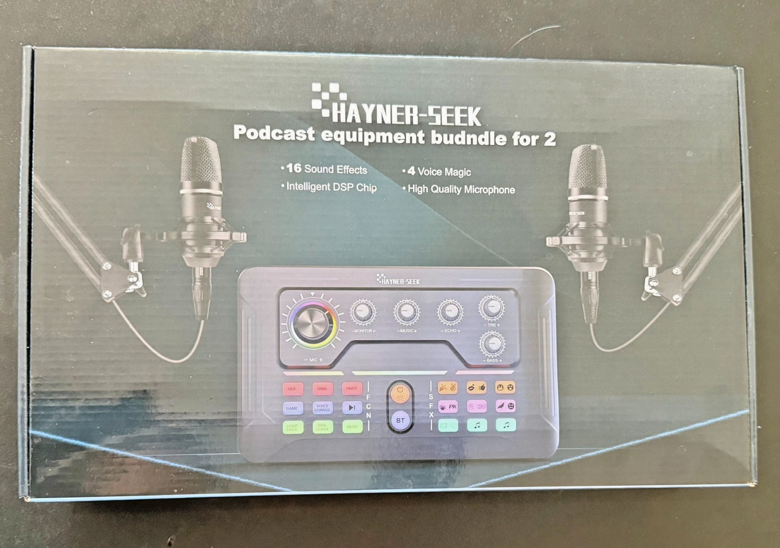 HAYNER SEEK Podcast Equipment Bundle for 2 Microphones Mixer Kit Open Box