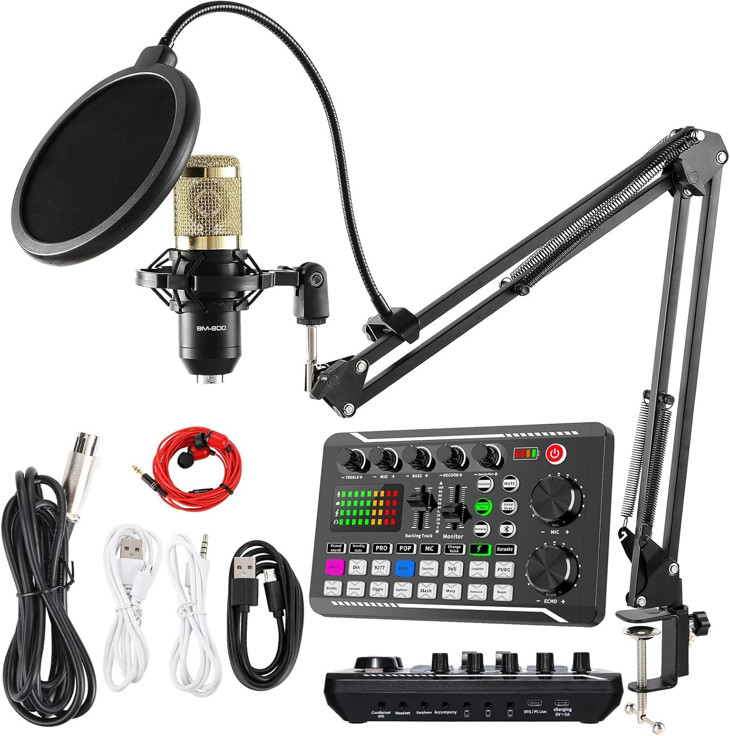 Podcast Microphone Bundle, BM-800 Condenser Mic with Live Sound Card Kit, Podcas
