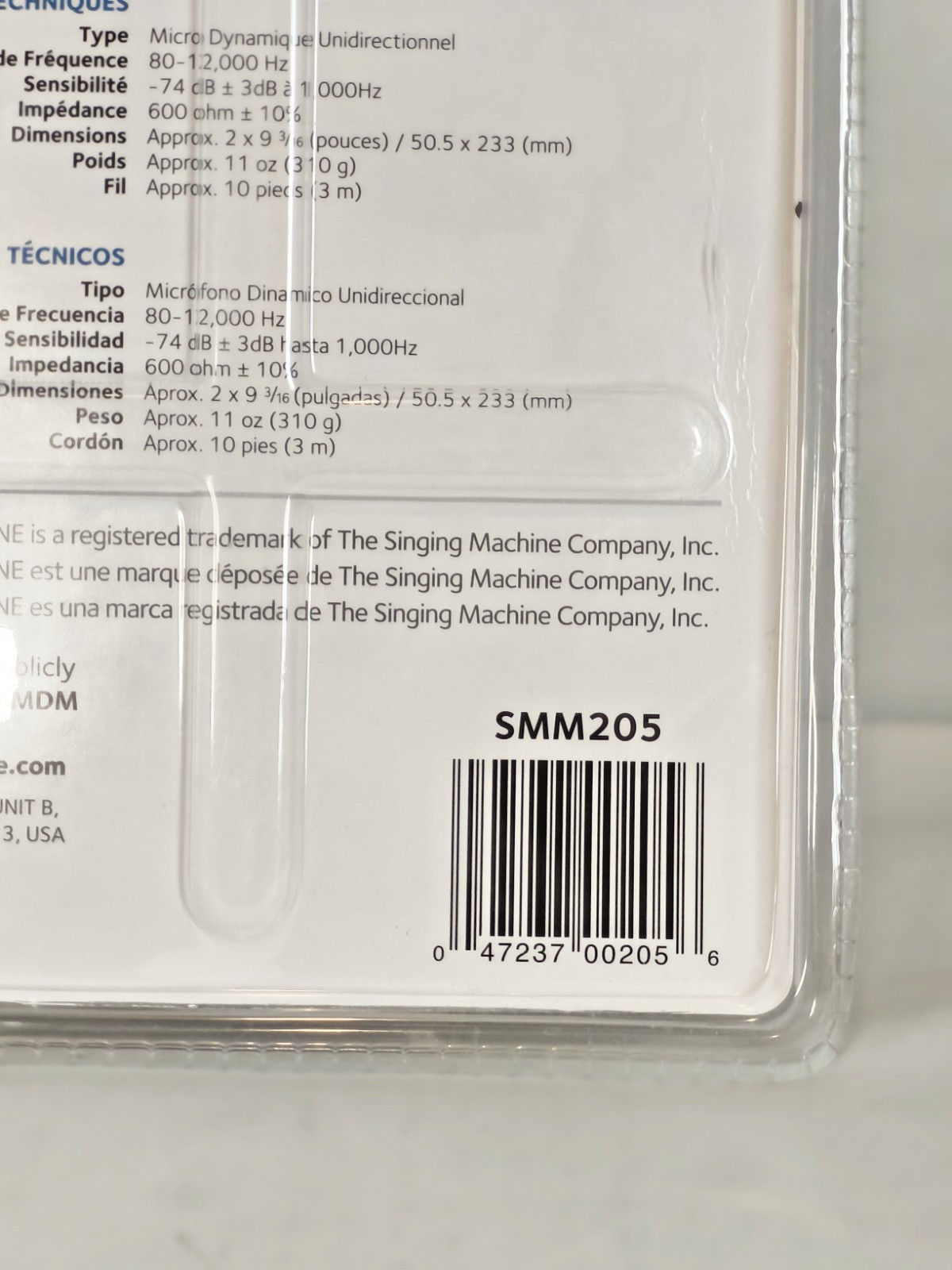 Singing Machine SMM205 Unidirectional Wired Dynamic Microphone. New. sealed