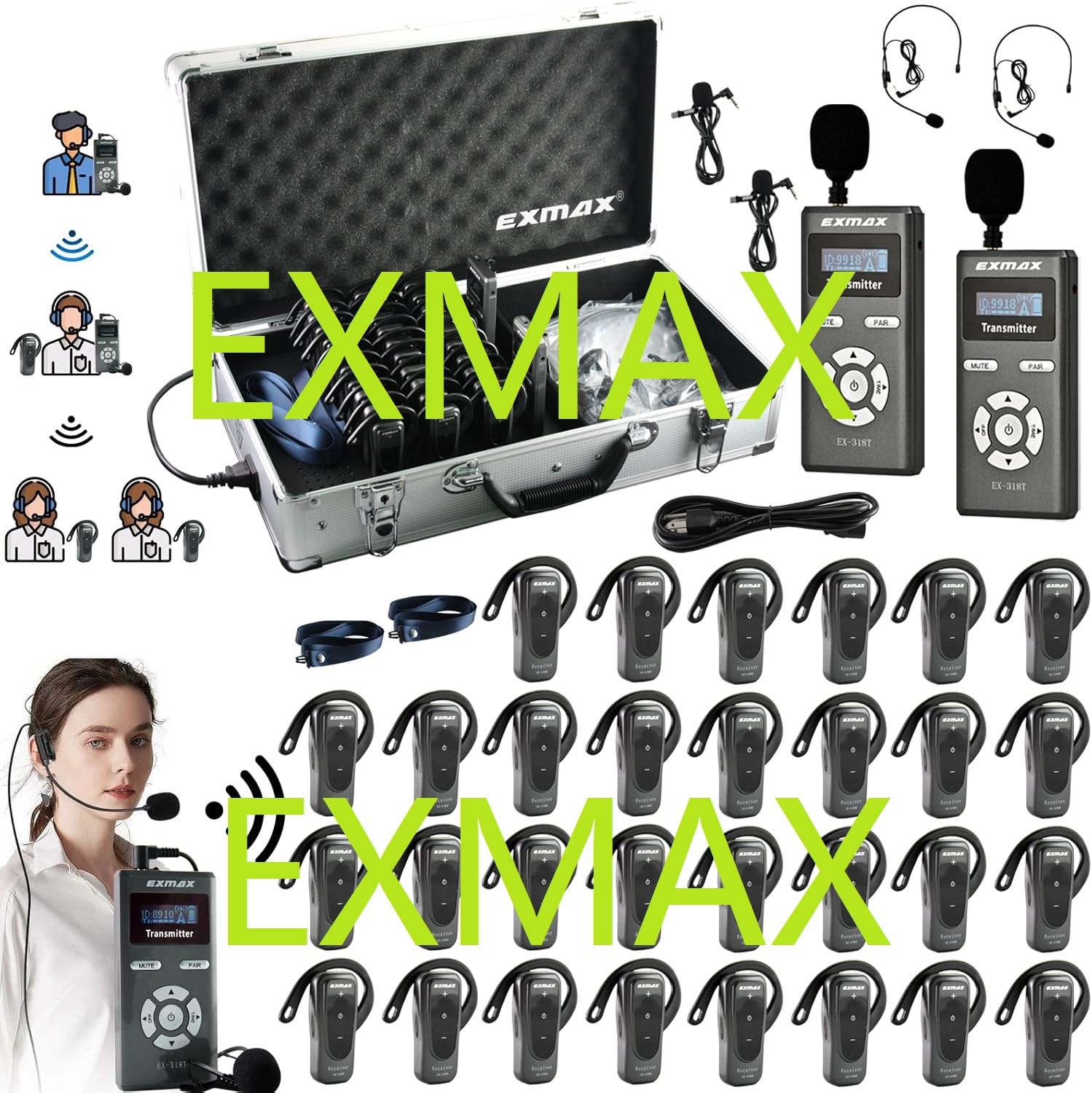 EXMAX-EX-318 2.4GHZ Audio Wireless Tour Guide System for Church,Translation