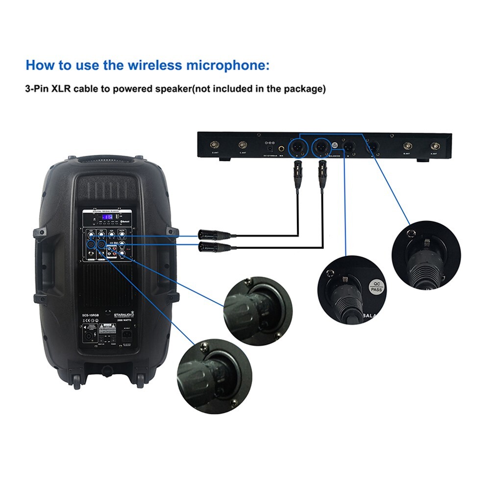 Wireless UHF Microphone System 2CH Handheld 2CH Headset Dynamic Audio Stage Mics