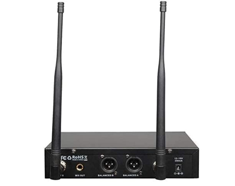 Micrófono lavalier inalámbrico UHF dual, 200 canales, largo alcance y 16 h uso.