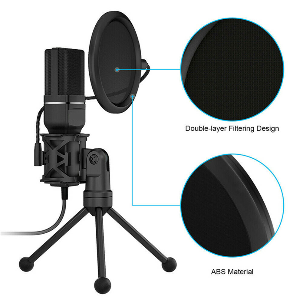 USB Computer Mini Condenser Microphone Stand Recording Mic For PC Desktop Laptop
