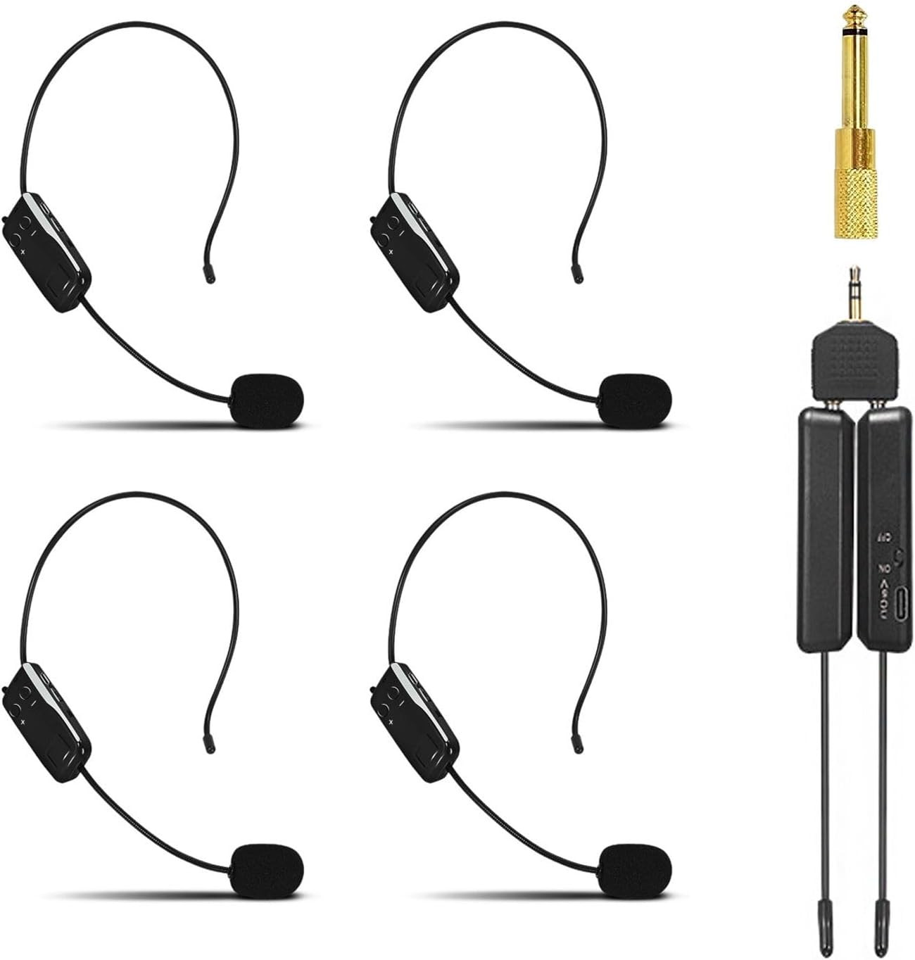 Wireless Microphone System for 4 People,2.4G Wireless Headset Mics and Handheld