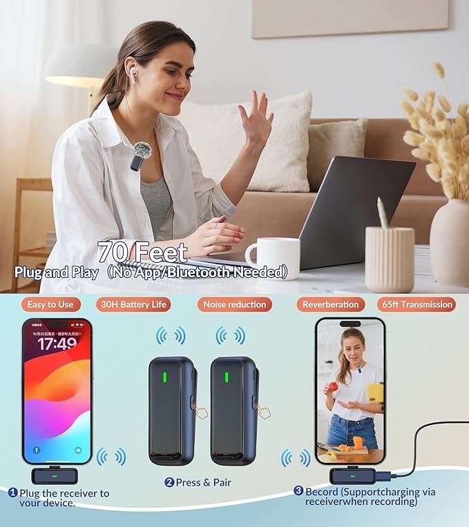 Microfono Mini inalambrico Para Celular Camara Solapa Estuche de Carga Type-C US
