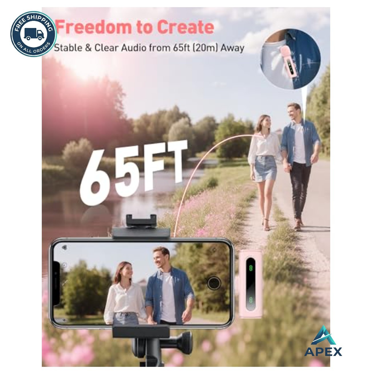 Wireless Lavalier Microphone USB C Denoise Clip On Pink 2 Pack for Phone Tablet