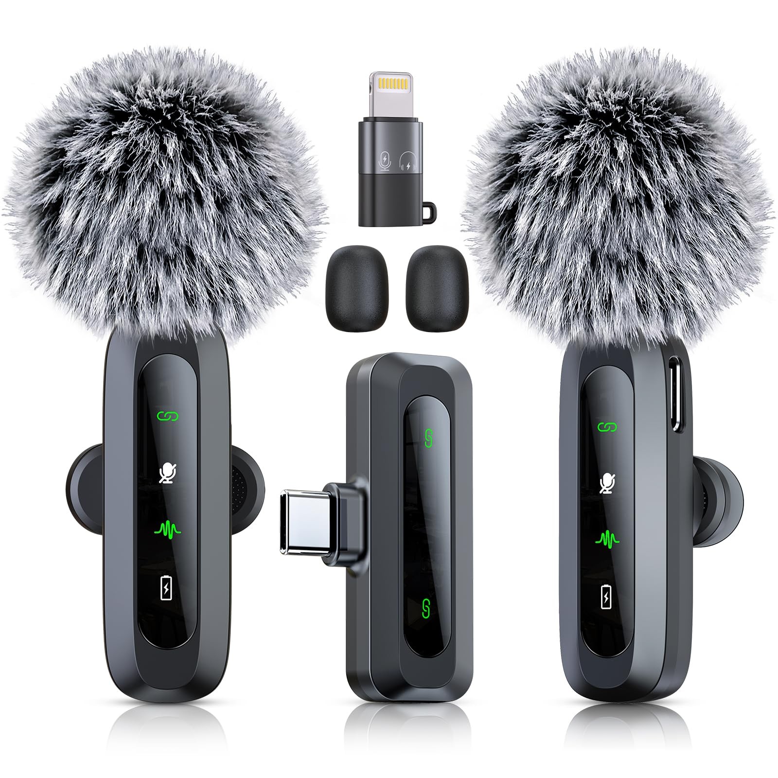 Wireless Microphone Mini Mic for iPhone/Android Phone, LED Display Lavalier
