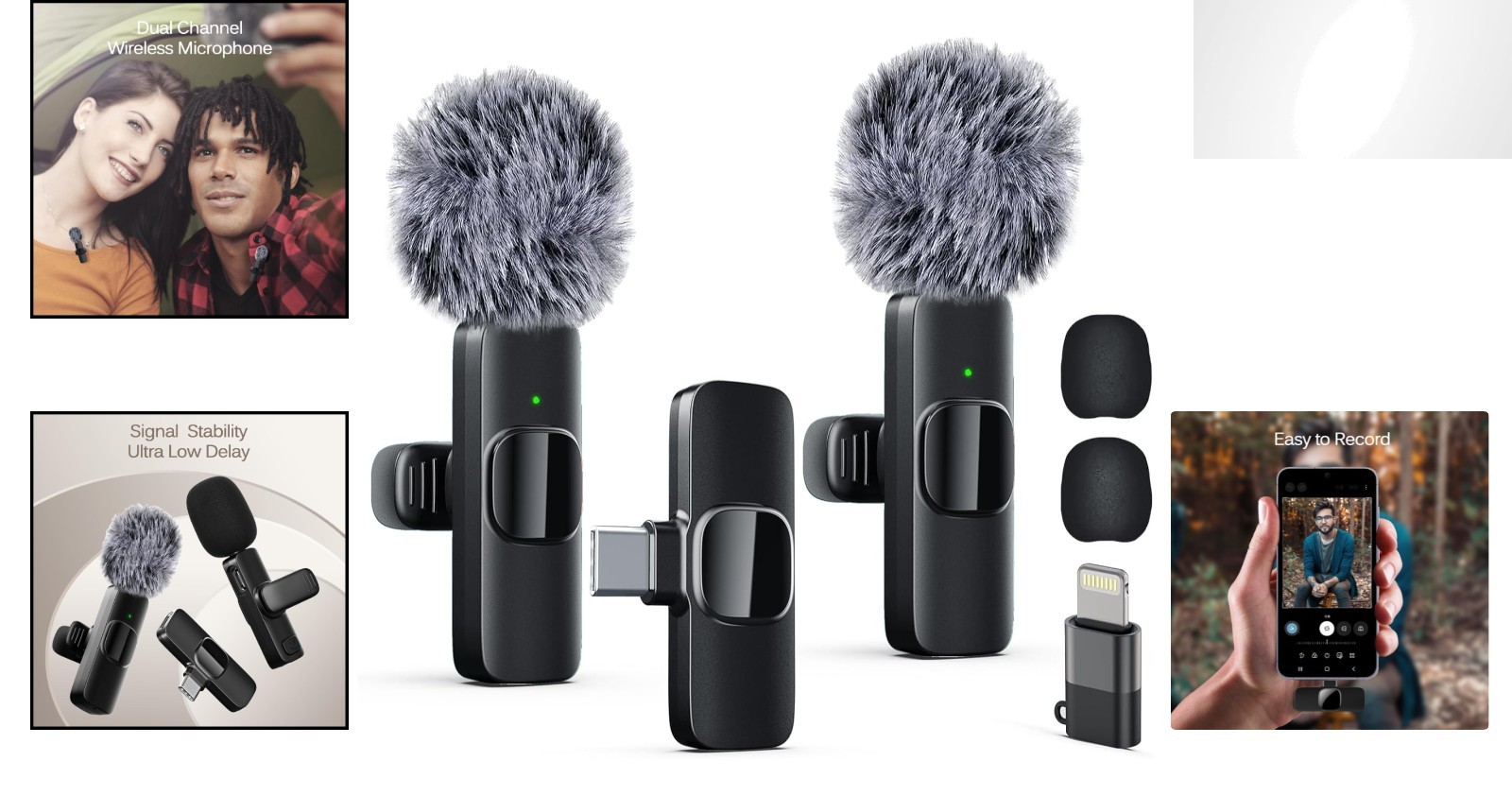 Wireless Microphone Mini Mic for iPhone/Android Phone, LED Display Lavalier
