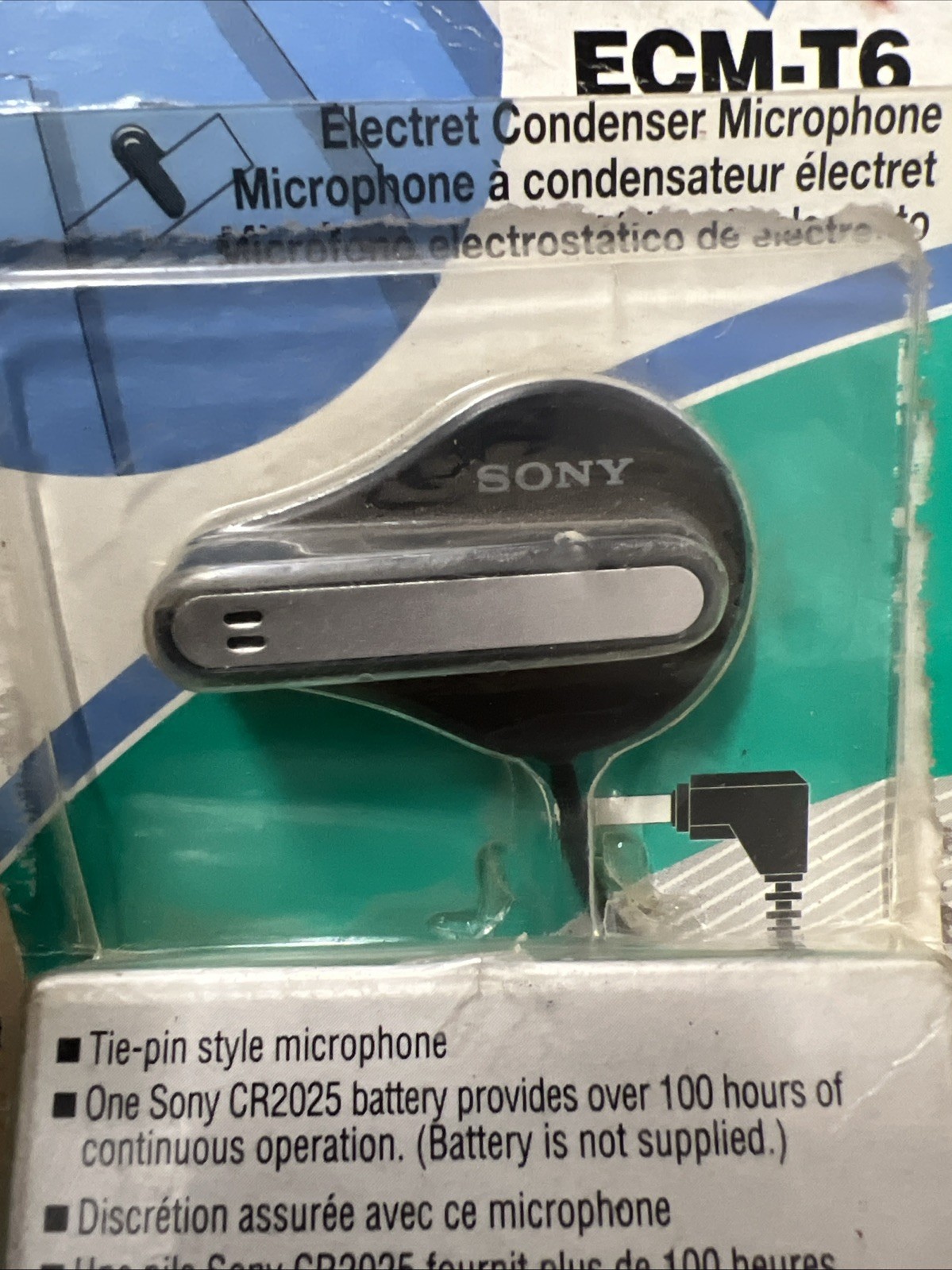 Sony ECM-T6 Electret Condenser Microphone Tie Pin Mini Plug Brand New Sealed