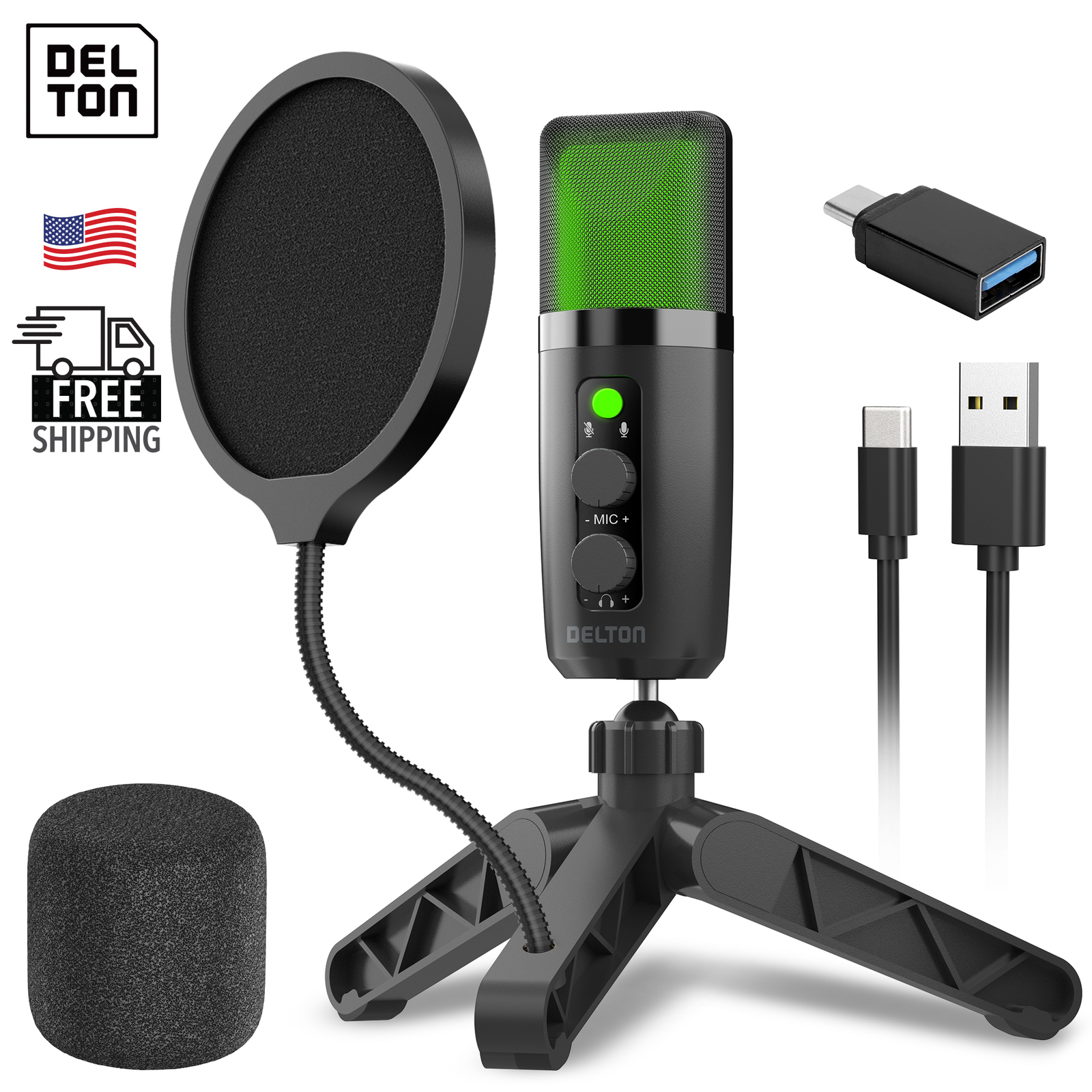 Delton U3000 Noise Canceling Condenser Microphone – Black