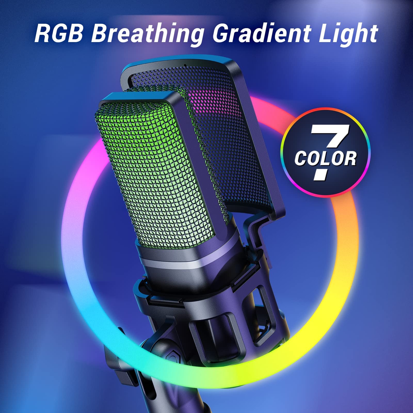 TONOR RGB Microphone for PC Cardioid Mic with Tripod Stand Quick Mute