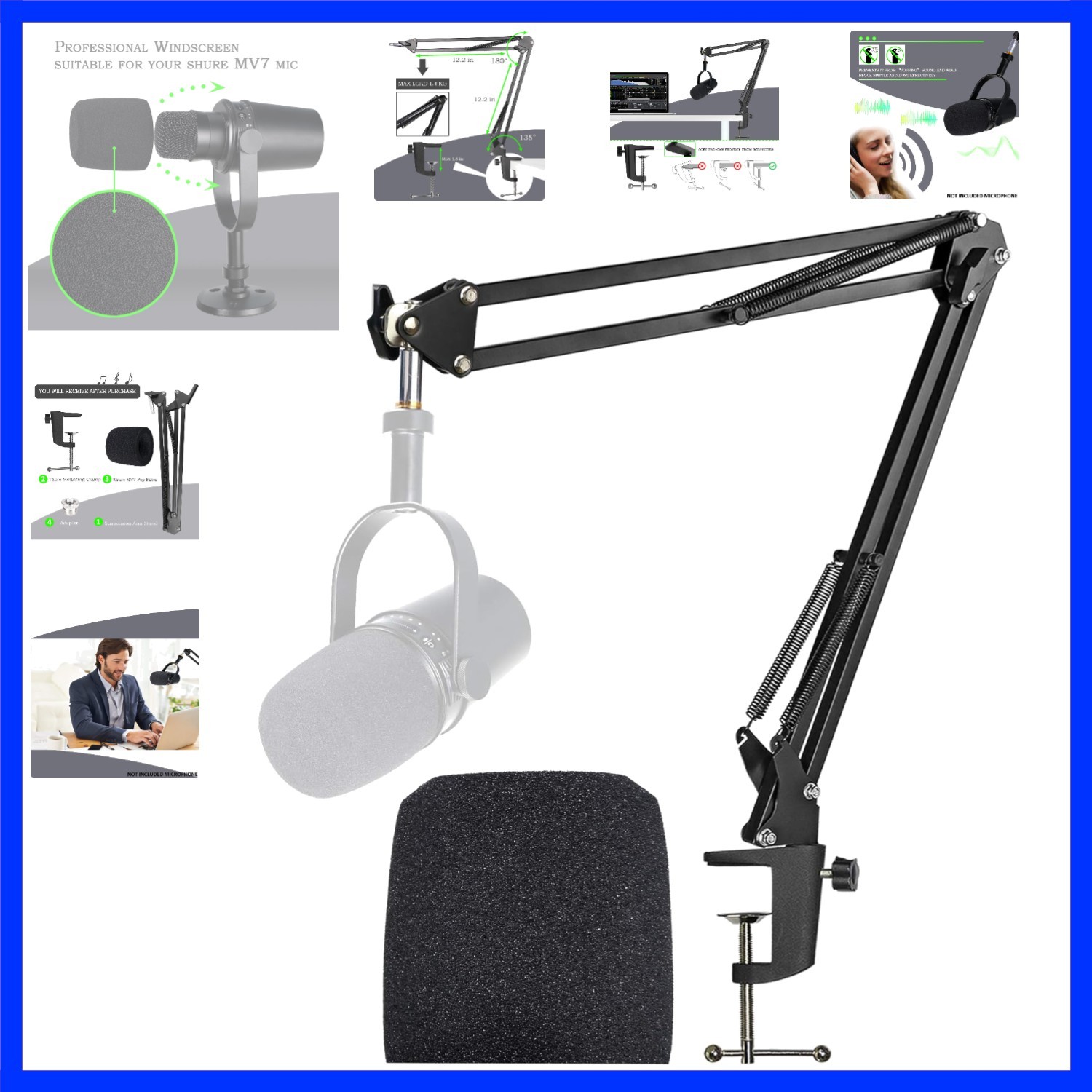 MV7 MV7X MV7+ Boom Arm – Mic Arm with Foam Cover Windscreen Compatible with S…