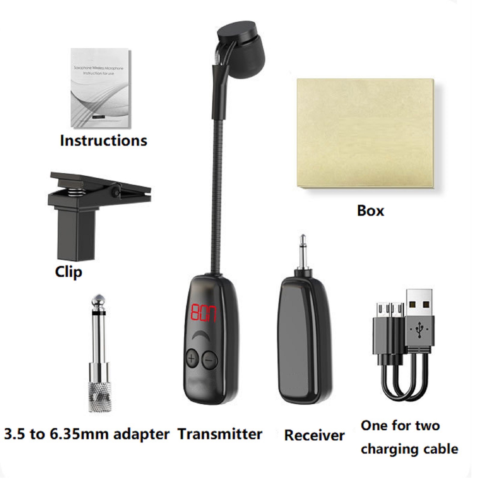Microphone with Receiver Transmitter 50M Range Wireless For Trumpet Saxophone d