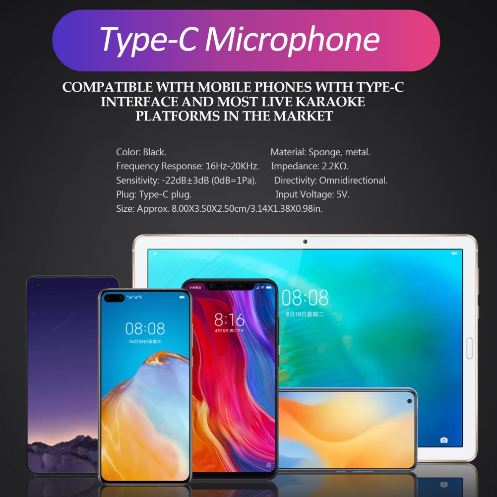 1Pc Type-C Microphone Bendable Microphone USB C Plug Speaker USB C Mic