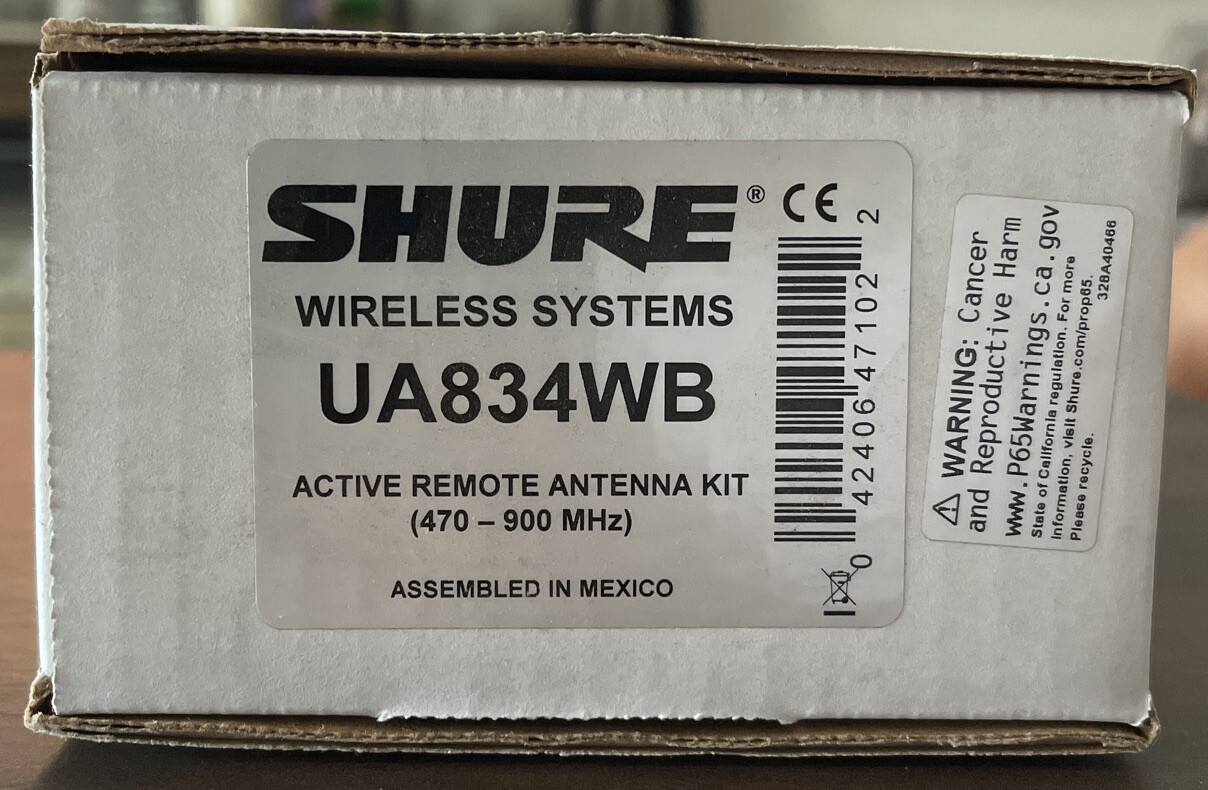 NEW Shure UA834WB Active Remote Antenna Amplifier Kit (470-900 MHz)