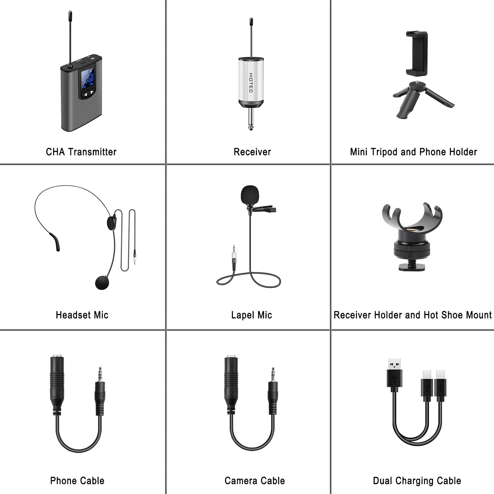 UHF Wireless Headset Lavalier Microphone Bodypack Transmitter 1/4 Inch Output