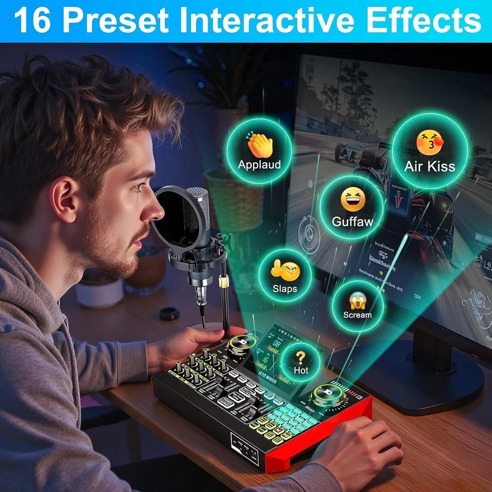 Podcast Microphone Bundle with Live Sound Board Audio Mixer,Podcast Equipment..